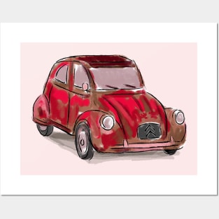 Classic Citroën Deux Chevaux 2CV Loose Sketch - Red Posters and Art